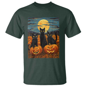 Black Cat Halloween T Shirt Starry Night Van Gogh Inspo TS02 Dark Forest Green Print Your Wear