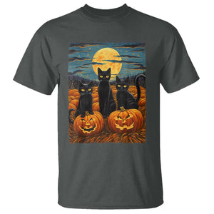 Black Cat Halloween T Shirt Starry Night Van Gogh Inspo TS02 Dark Heather Print Your Wear