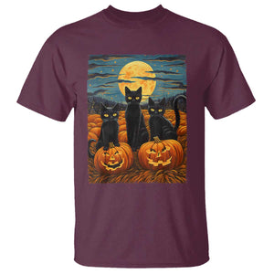 Black Cat Halloween T Shirt Starry Night Van Gogh Inspo TS02 Maroon Print Your Wear