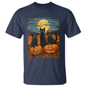 Black Cat Halloween T Shirt Starry Night Van Gogh Inspo TS02 Navy Print Your Wear