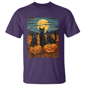 Black Cat Halloween T Shirt Starry Night Van Gogh Inspo TS02 Purple Print Your Wear