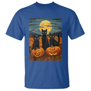 Black Cat Halloween T Shirt Starry Night Van Gogh Inspo TS02 Royal Blue Print Your Wear