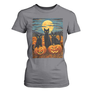 Black Cat Halloween T Shirt For Women Starry Night Van Gogh Inspo TS02 Charcoal Print Your Wear