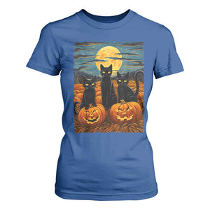 Black Cat Halloween T Shirt For Women Starry Night Van Gogh Inspo TS02 Royal Blue Print Your Wear