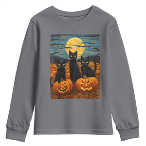 Black Cat Halloween Youth Sweatshirt Starry Night Van Gogh Inspo TS02 Charcoal Print Your Wear