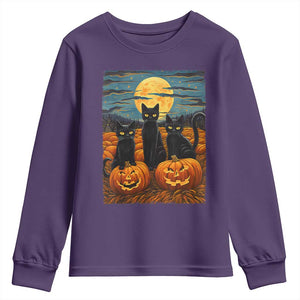 Black Cat Halloween Youth Sweatshirt Starry Night Van Gogh Inspo TS02 Purple Print Your Wear