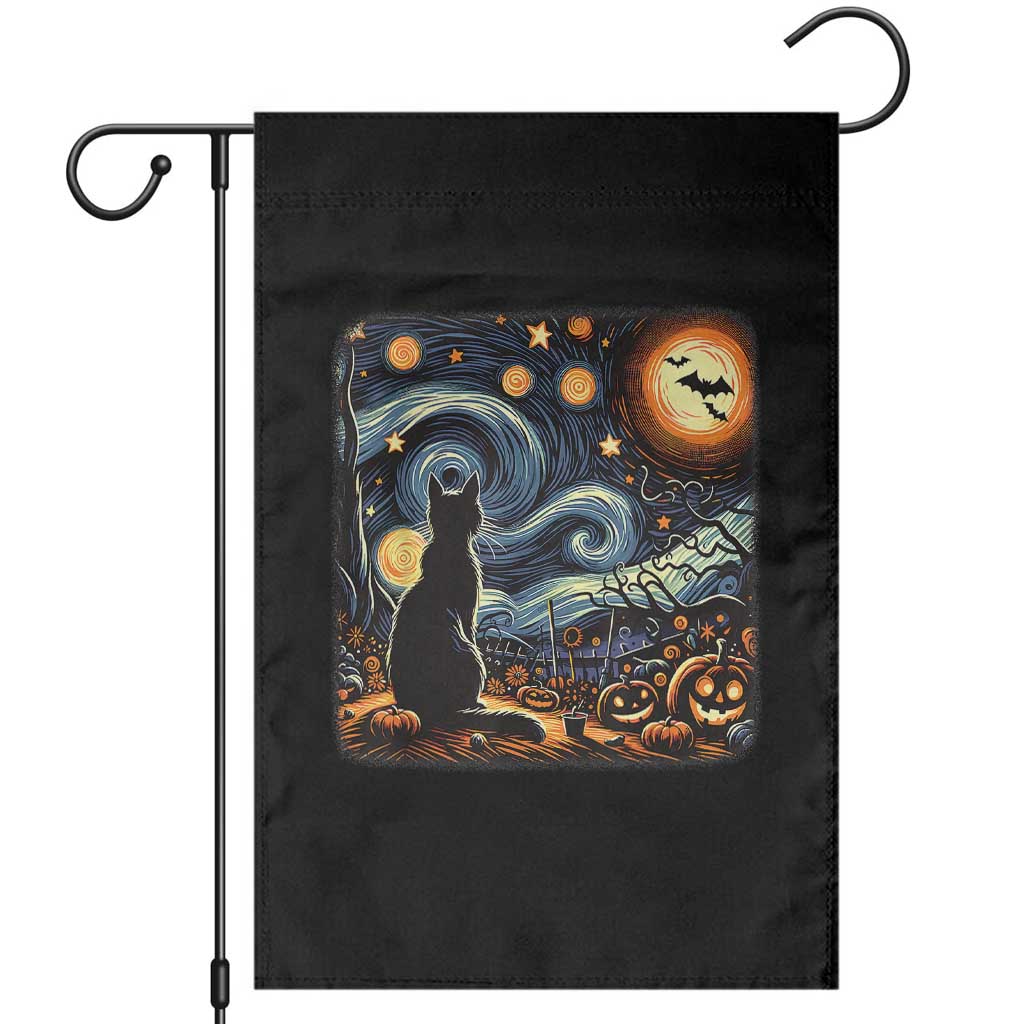 Black Cat Halloween Garden Flag Starry Night Lover Van Gogh Inspo TS02 Black Print Your Wear
