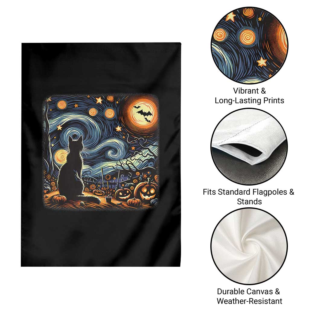 Black Cat Halloween Garden Flag Starry Night Lover Van Gogh Inspo TS02 Print Your Wear