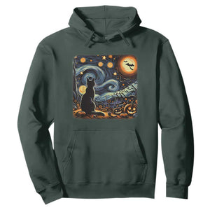 Black Cat Halloween Hoodie Starry Night Lover Van Gogh Inspo TS02 Dark Forest Green Print Your Wear