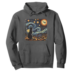 Black Cat Halloween Hoodie Starry Night Lover Van Gogh Inspo TS02 Dark Heather Print Your Wear