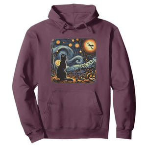 Black Cat Halloween Hoodie Starry Night Lover Van Gogh Inspo TS02 Maroon Print Your Wear