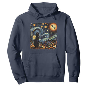 Black Cat Halloween Hoodie Starry Night Lover Van Gogh Inspo TS02 Navy Print Your Wear