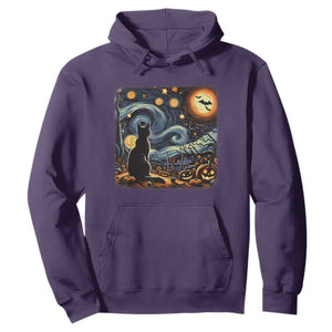 Black Cat Halloween Hoodie Starry Night Lover Van Gogh Inspo TS02 Purple Print Your Wear