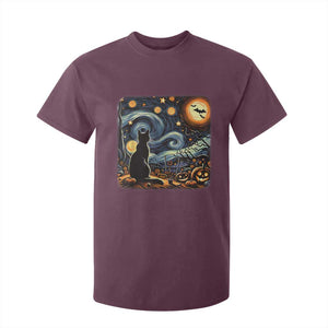 Black Cat Halloween T Shirt For Kid Starry Night Lover Van Gogh Inspo TS02 Maroon Print Your Wear