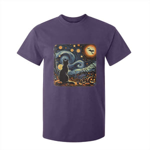 Black Cat Halloween T Shirt For Kid Starry Night Lover Van Gogh Inspo TS02 Purple Print Your Wear
