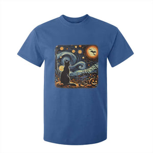 Black Cat Halloween T Shirt For Kid Starry Night Lover Van Gogh Inspo TS02 Royal Blue Print Your Wear
