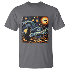 Black Cat Halloween T Shirt Starry Night Lover Van Gogh Inspo TS02 Charcoal Print Your Wear