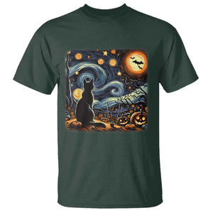 Black Cat Halloween T Shirt Starry Night Lover Van Gogh Inspo TS02 Dark Forest Green Print Your Wear