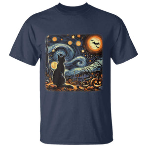 Black Cat Halloween T Shirt Starry Night Lover Van Gogh Inspo TS02 Navy Print Your Wear