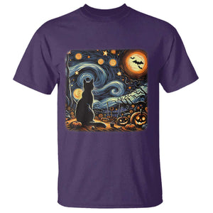 Black Cat Halloween T Shirt Starry Night Lover Van Gogh Inspo TS02 Purple Print Your Wear