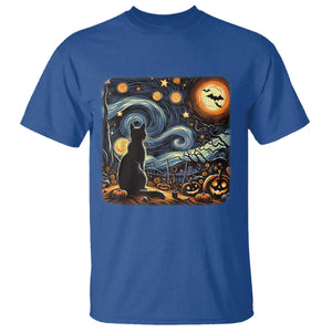 Black Cat Halloween T Shirt Starry Night Lover Van Gogh Inspo TS02 Royal Blue Print Your Wear