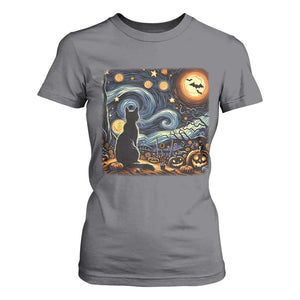 Black Cat Halloween T Shirt For Women Starry Night Lover Van Gogh Inspo TS02 Charcoal Print Your Wear