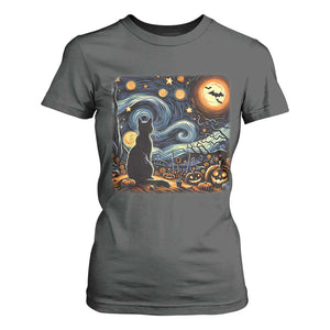 Black Cat Halloween T Shirt For Women Starry Night Lover Van Gogh Inspo TS02 Dark Heather Print Your Wear