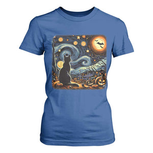Black Cat Halloween T Shirt For Women Starry Night Lover Van Gogh Inspo TS02 Royal Blue Print Your Wear