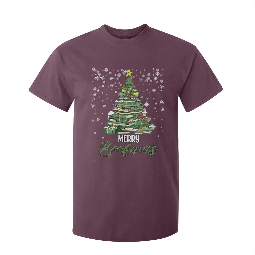 Book Lover Xmas Tree T Shirt For Kid Merry Bookmas TS02 Maroon Print Your Wear