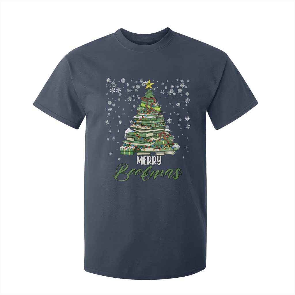 Book Lover Xmas Tree T Shirt For Kid Merry Bookmas TS02 Navy Print Your Wear