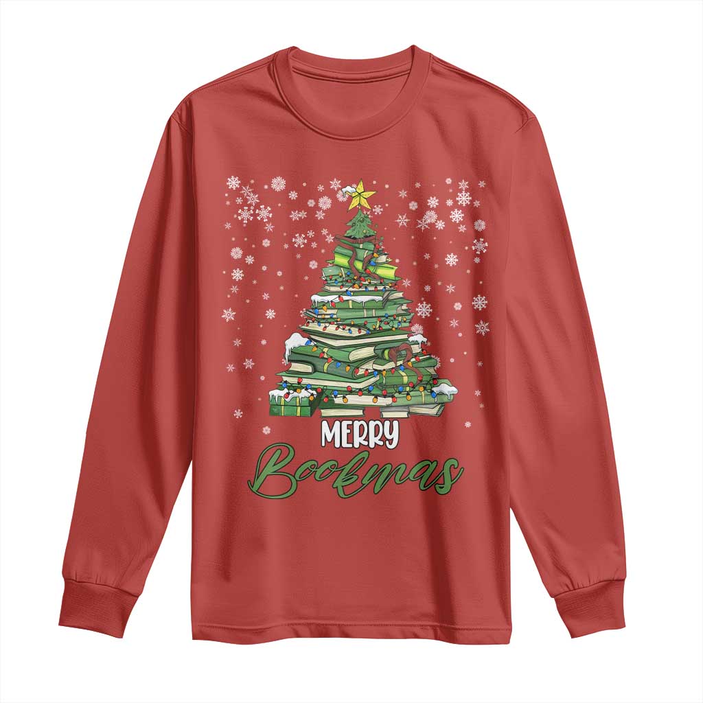 Book Lover Xmas Tree Long Sleeve Shirt Merry Bookmas TS02 Red Print Your Wear