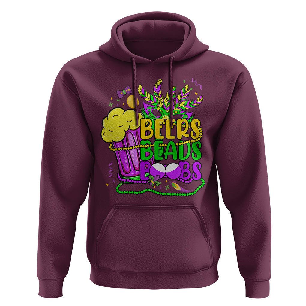 Funny Mardi Gras Hoodie Beer Beads Boobs New Orleans TS02 Maroon Printyourwear