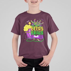 Funny Mardi Gras T Shirt For Kid Beer Beads Boobs New Orleans TS02 Maroon Print Your Wear