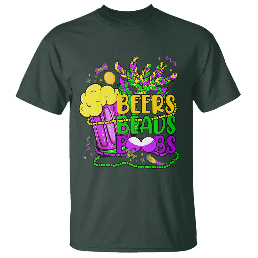 Funny Mardi Gras T Shirt Beer Beads Boobs New Orleans TS02 Dark Forest Green Printyourwear