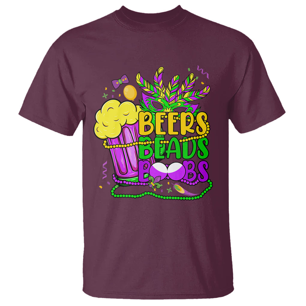 Funny Mardi Gras T Shirt Beer Beads Boobs New Orleans TS02 Maroon Printyourwear
