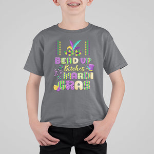 Funny Mardi Gras T Shirt For Kid Bead Up Bitches Festival Carnival Parade TS02 Charcoal Printyourwear