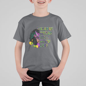 Funny Mardi Gras T Shirt For Kid Bead Up Bitches Woman with Mask Carnival Parade TS02 Charcoal Printyourwear