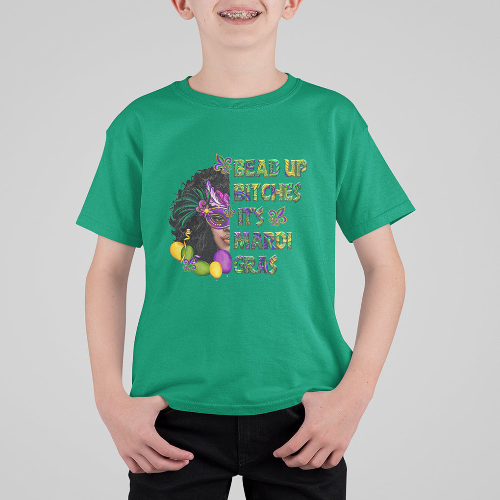 Funny Mardi Gras T Shirt For Kid Bead Up Bitches Woman with Mask Carnival Parade TS02 Irish Green Printyourwear