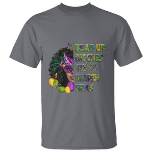 Funny Mardi Gras T Shirt Bead Up Bitches Woman with Mask Carnival Parade TS02 Charcoal Printyourwear