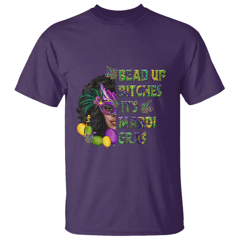 Funny Mardi Gras T Shirt Bead Up Bitches Woman with Mask Carnival Parade TS02 Purple Printyourwear
