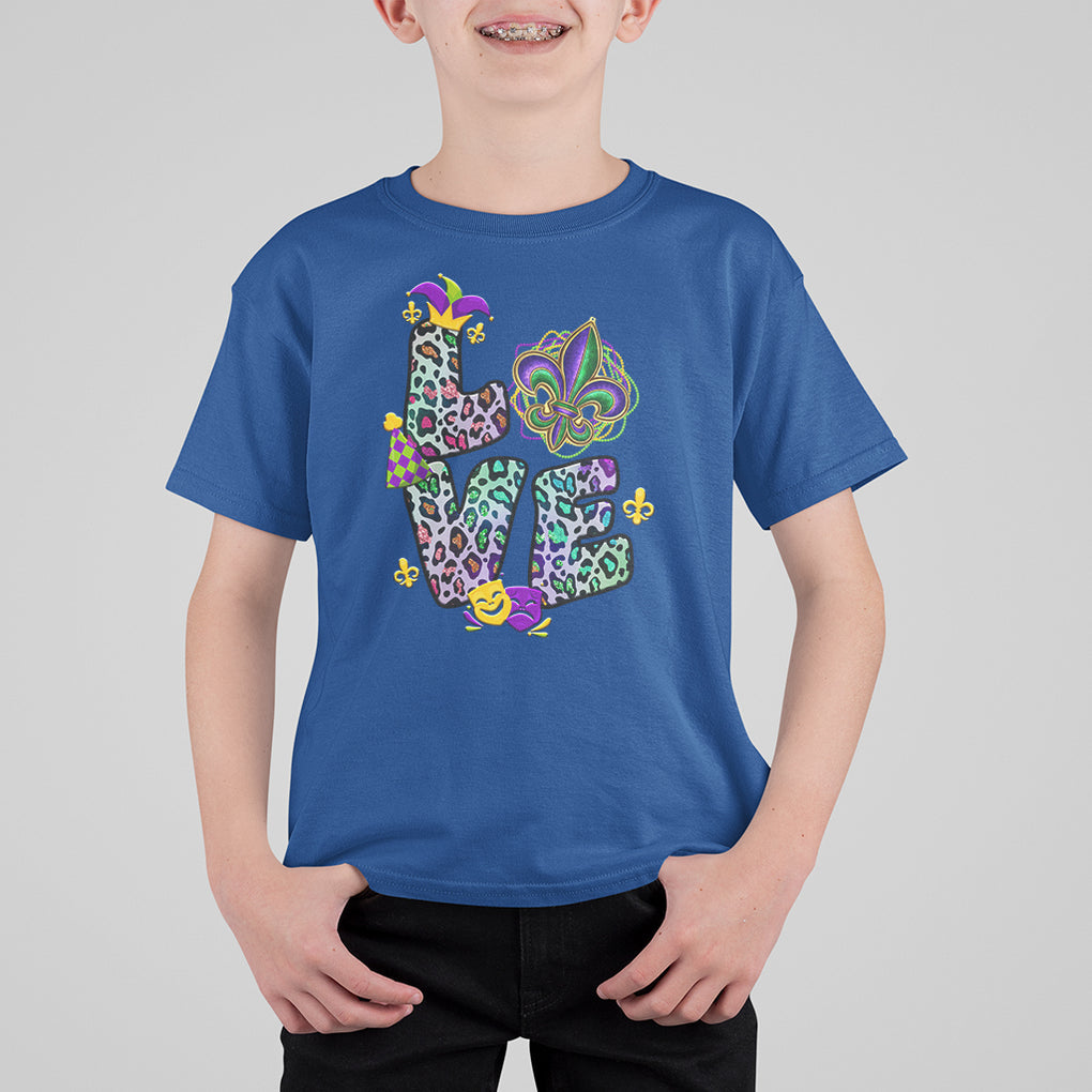 Mardi Gras T Shirt For Kid Love Mardi Gras Leopard Costume Carnival Parade TS02 Royal Blue Printyourwear