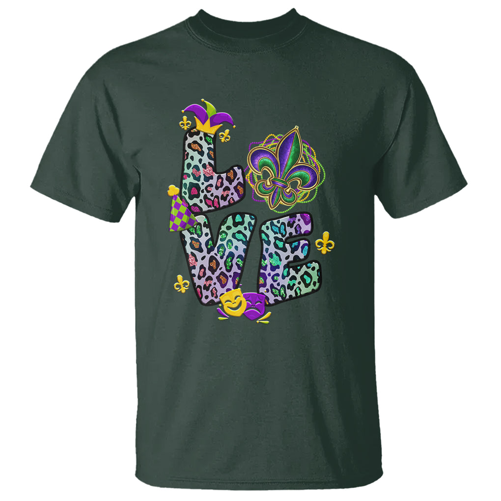 Mardi Gras T Shirt Love Mardi Gras Leopard Costume Carnival Parade TS02 Dark Forest Green Printyourwear