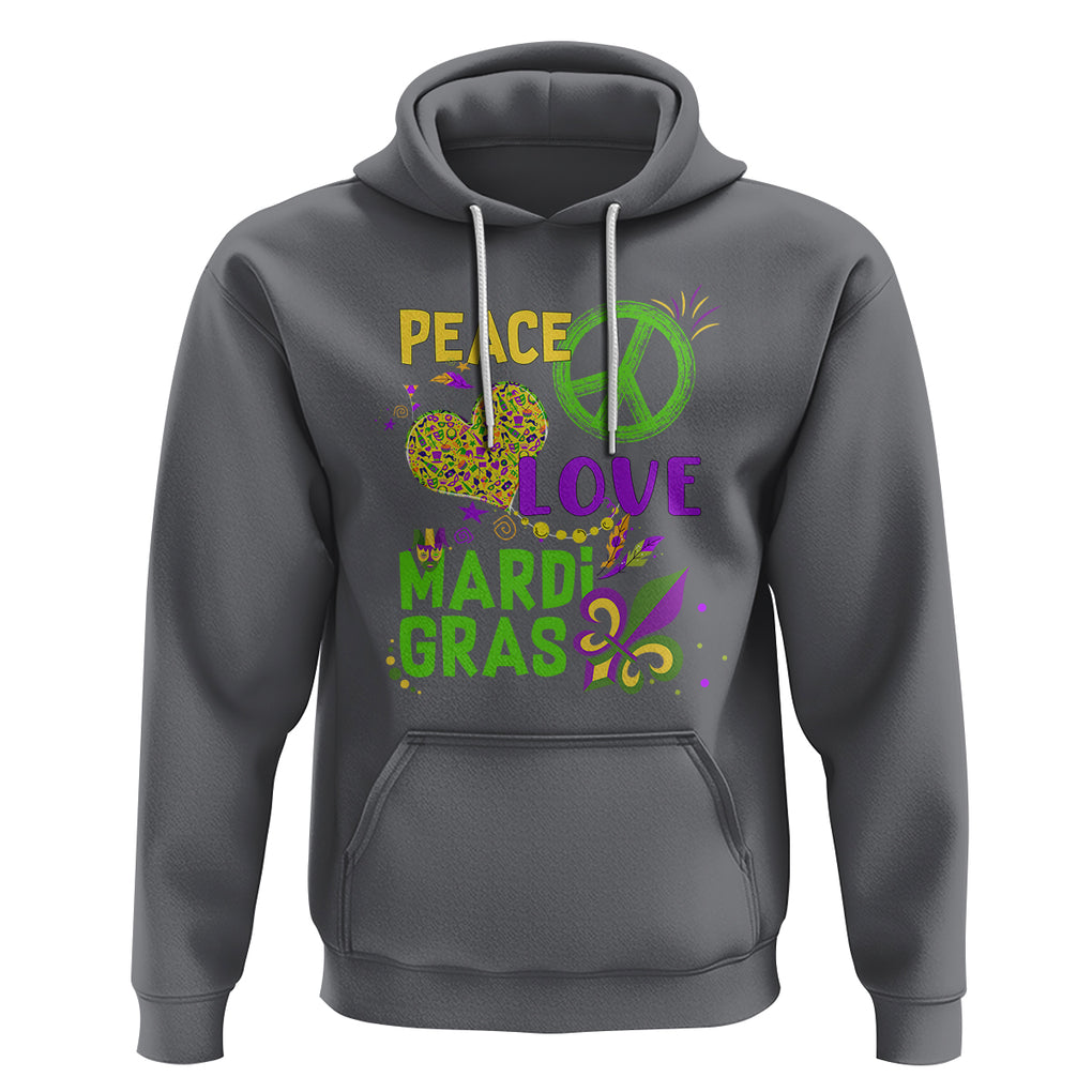 Peace Love Mardi Gras Hoodie Parade Costume Carnival TS02 Charcoal Printyourwear
