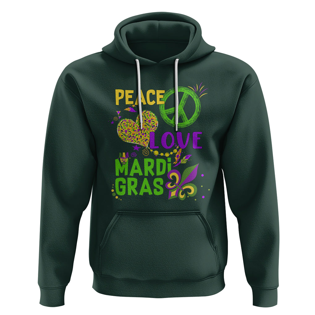 Peace Love Mardi Gras Hoodie Parade Costume Carnival TS02 Dark Forest Green Printyourwear