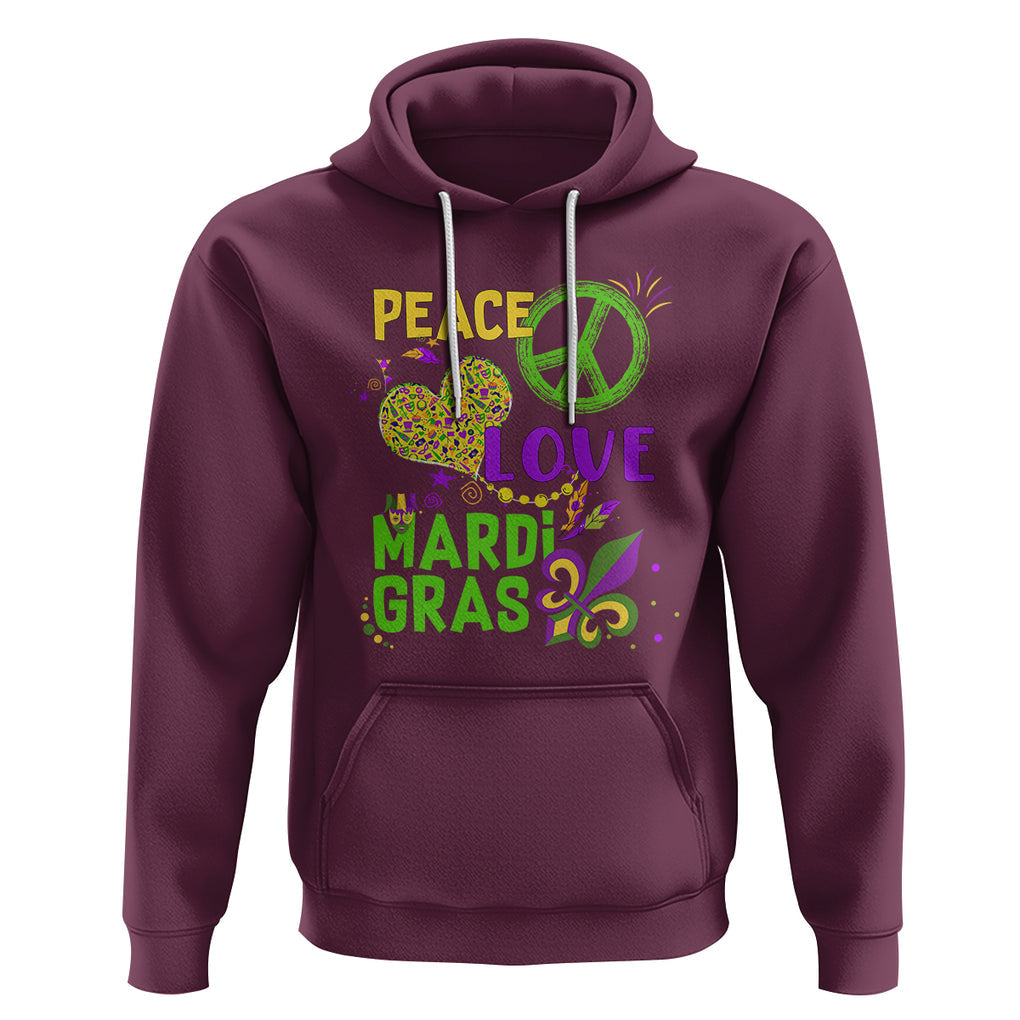 Peace Love Mardi Gras Hoodie Parade Costume Carnival TS02 Maroon Printyourwear