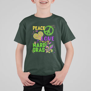 Peace Love Mardi Gras T Shirt For Kid Parade Costume Carnival TS02 Dark Forest Green Printyourwear