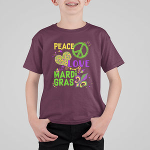 Peace Love Mardi Gras T Shirt For Kid Parade Costume Carnival TS02 Maroon Printyourwear