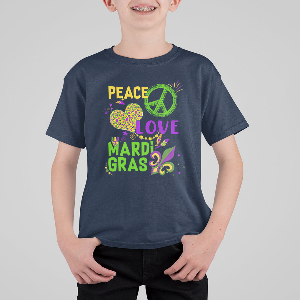 Peace Love Mardi Gras T Shirt For Kid Parade Costume Carnival TS02 Navy Printyourwear