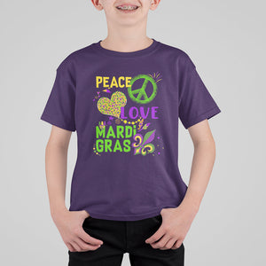 Peace Love Mardi Gras T Shirt For Kid Parade Costume Carnival TS02 Purple Printyourwear