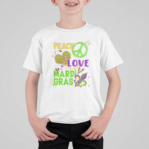 Peace Love Mardi Gras T Shirt For Kid Parade Costume Carnival TS02 White Printyourwear